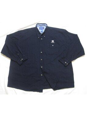 Vtg Wachovia Bank Men Sz 3XL Button Shirt Navy Blue Embroidered Corporate Preppy